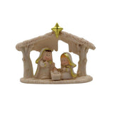 Figura decorativa de nacimiento con estrella dorada y pesebre blanco – 12.5 cm